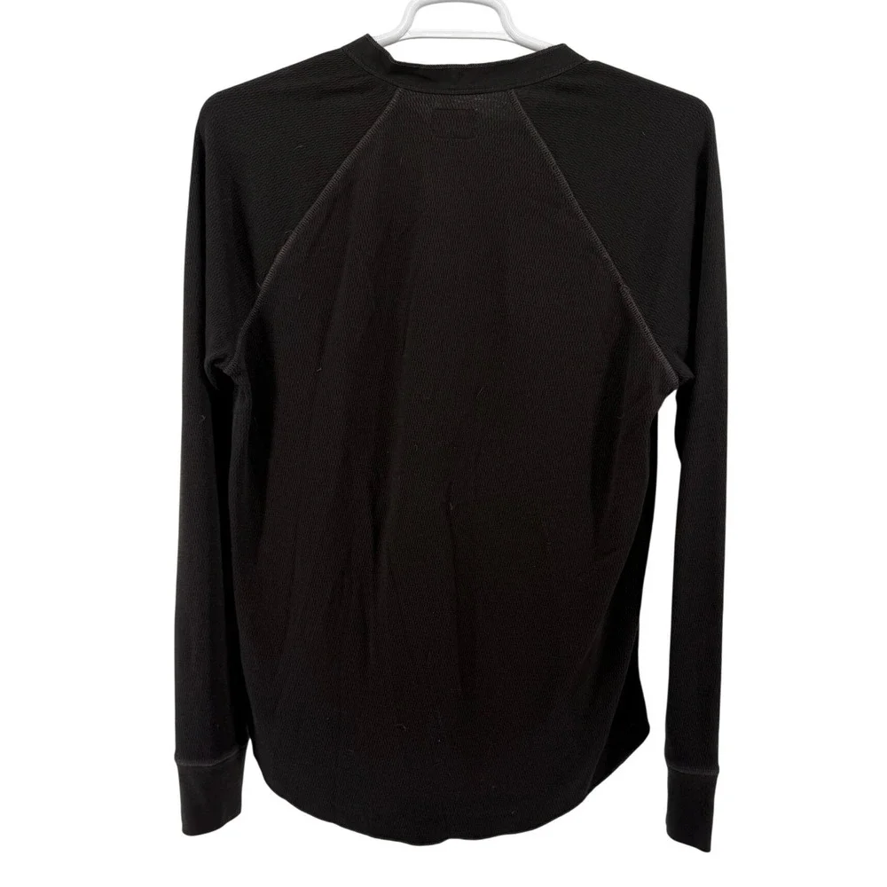 True Religion Mens XL Black Waffle Knit Long Sleeve Henley Shirt LS Henley